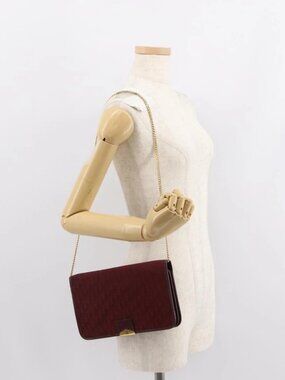Christian Dior Trotter Canvas Chain Shoulder Bag Red Gold